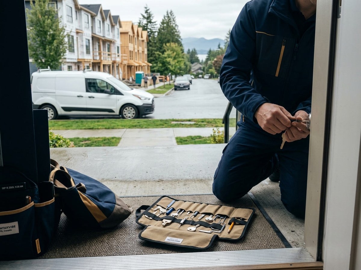 BC-licensed Everest Locksmith technician working at a Langley and White Rock property